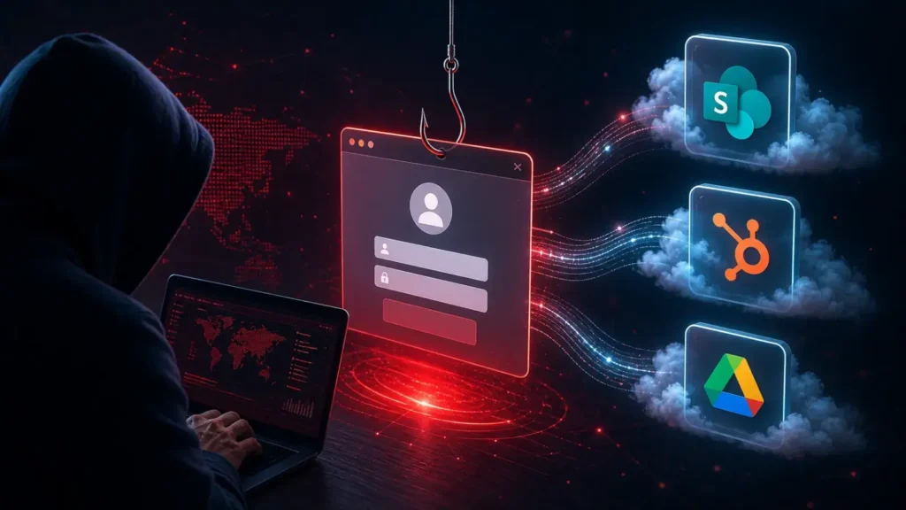 attackers-deploy-aitm-phishing-pages-to-access-sharepoint,-hubspot,-and-google-workspace