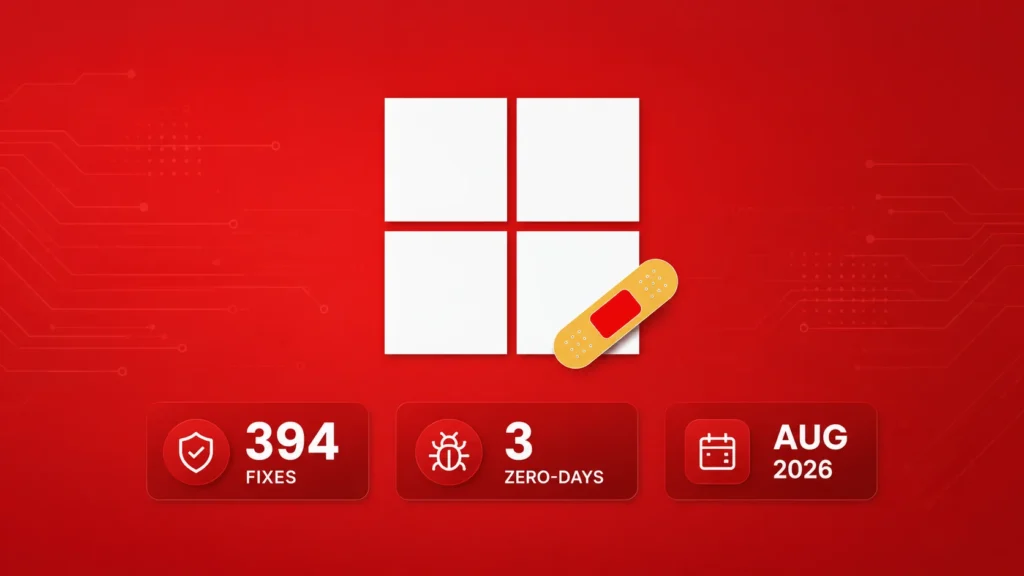 microsoft-patch-tuesday-update-august-2026-394-vulnerabilities-fixed,-including-3-zero-days